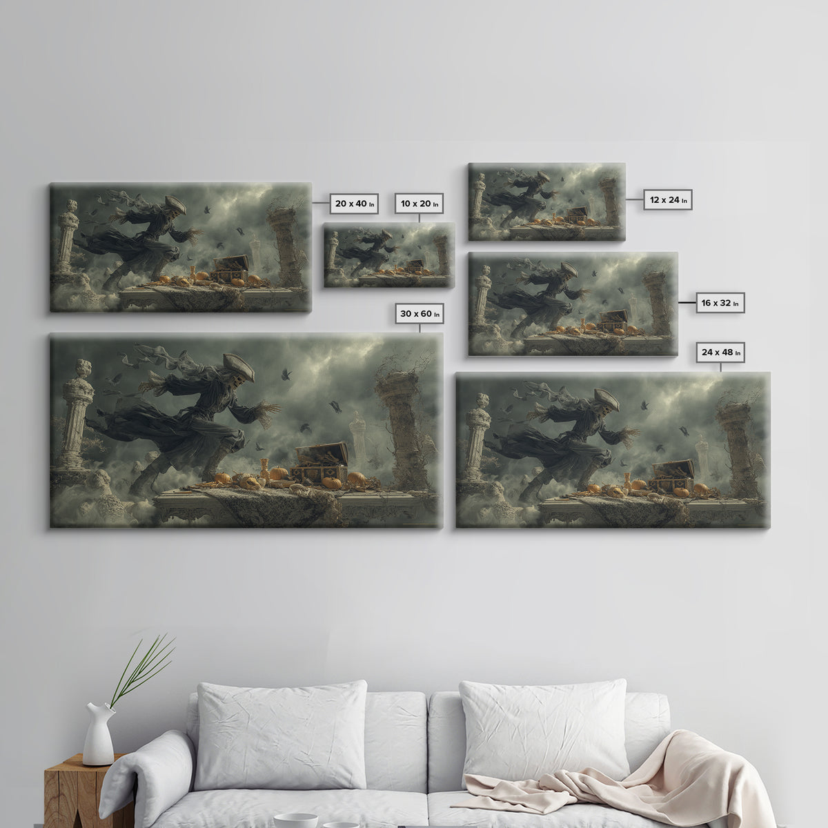 The Ghost Pirate Picnic, Wide Panoramic Art, Haunted Gothic Art, Framed Canvas Print, Halloween Wall Decor, Gothic Home Decor