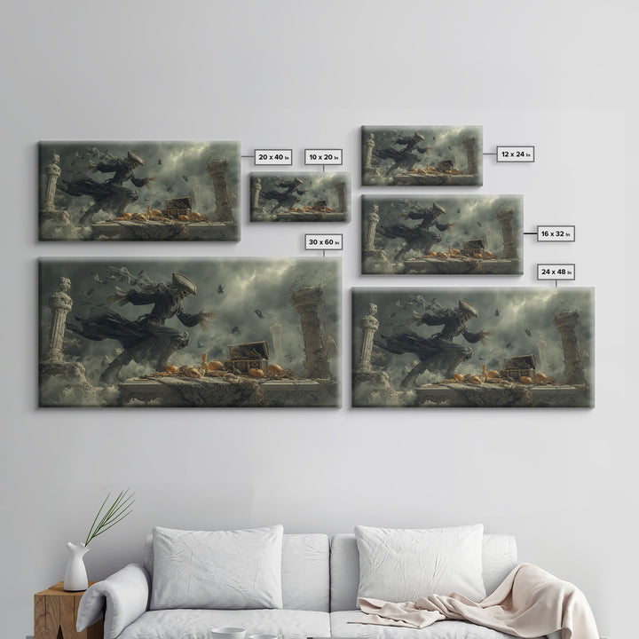 The Ghost Pirate Picnic, Wide Panoramic Art, Haunted Gothic Art, Framed Canvas Print, Halloween Wall Decor, Gothic Home Decor