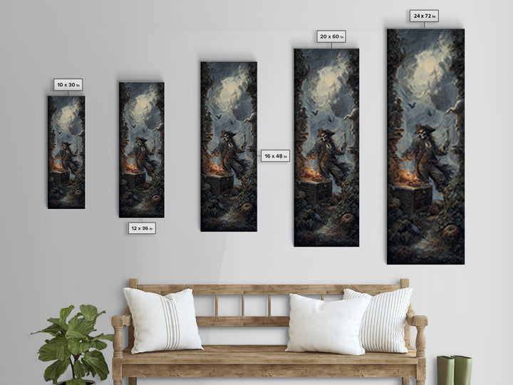 The Ghost Pirate Picnic, Tall Narrow Wall Art, Dark Fantasy Wall Art, Canvas Print, Halloween Wall Decor, Gothic Home Decor