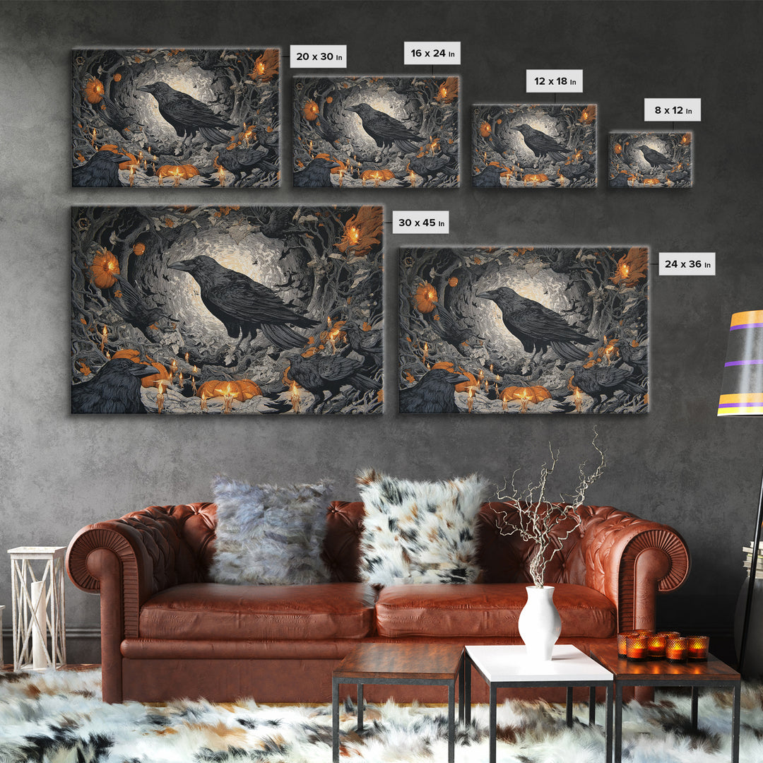 The Raven Post Office, Landscape Wall Art, Macabre Wall Art, Framed Canvas Print, Halloween Wall Decor, Gothic Home Decor