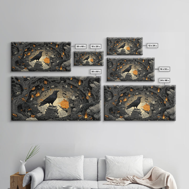 The Raven Post Office, Wide Panoramic Art, Spooky Home Decor, Canvas Print, Halloween Wall Decor, Gothic Home Decor, Halloween Wall Art