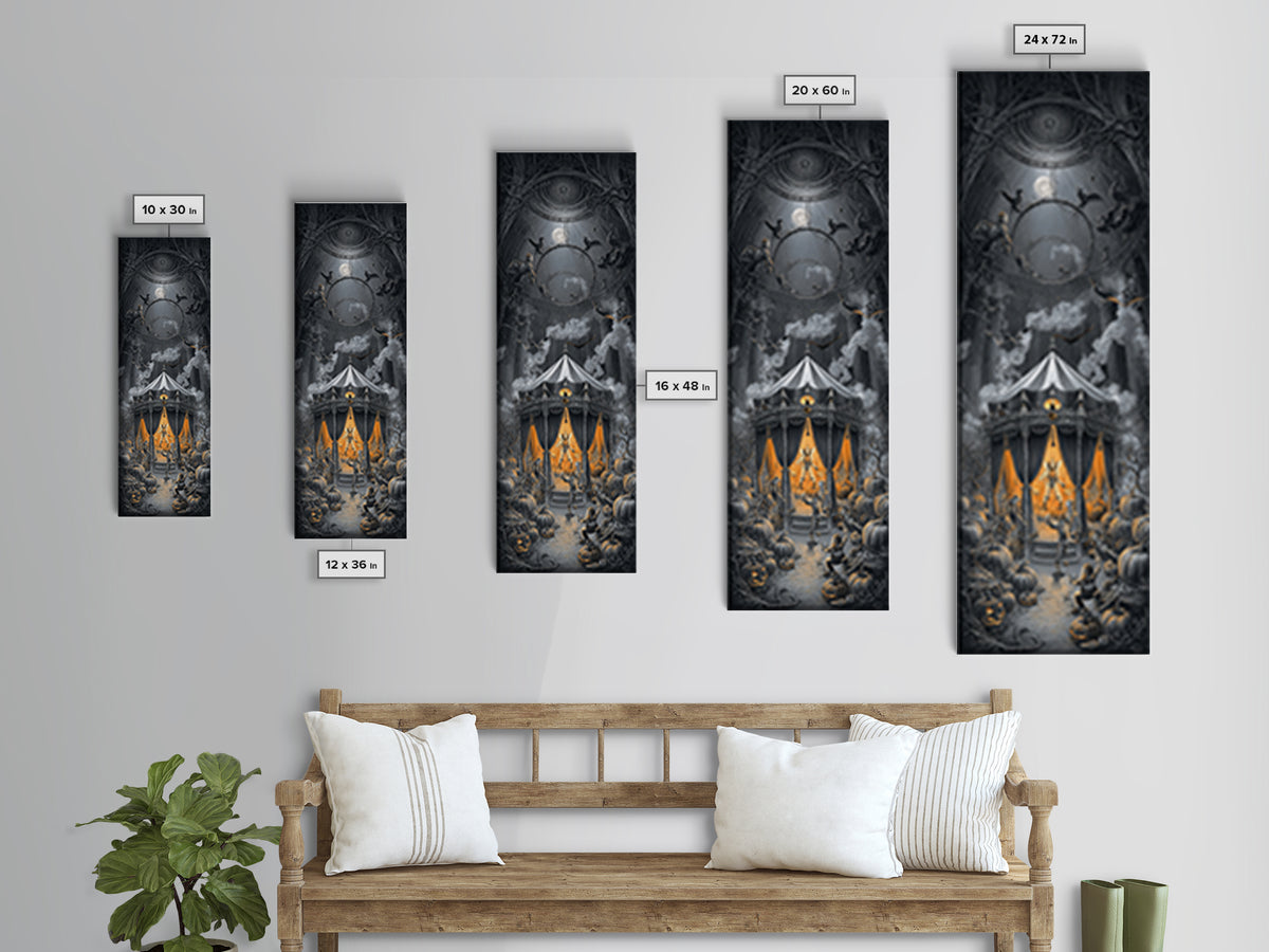 The Jack-O'-Lantern Circus, Tall Narrow Wall Art, Gothic Horror Wall Art, Framed Canvas Print, Halloween Wall Decor, Gothic Home Decor