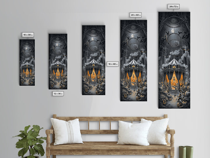 The Jack-O'-Lantern Circus, Tall Narrow Wall Art, Gothic Horror Wall Art, Framed Canvas Print, Halloween Wall Decor, Gothic Home Decor