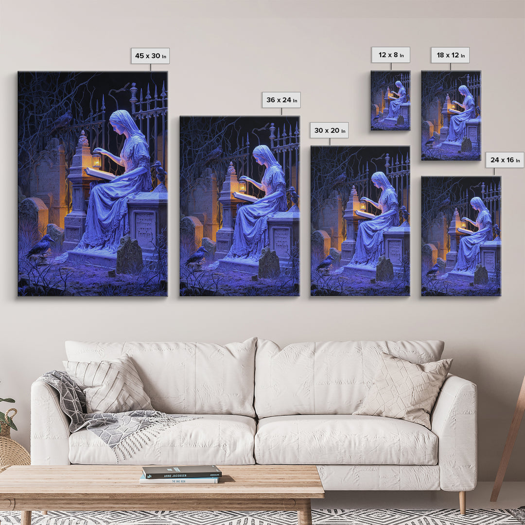 The Graveyard Book Club, Vertical Wall Art, Macabre Wall Art, Framed Canvas Print, Halloween Wall Decor, Gothic Home Decor