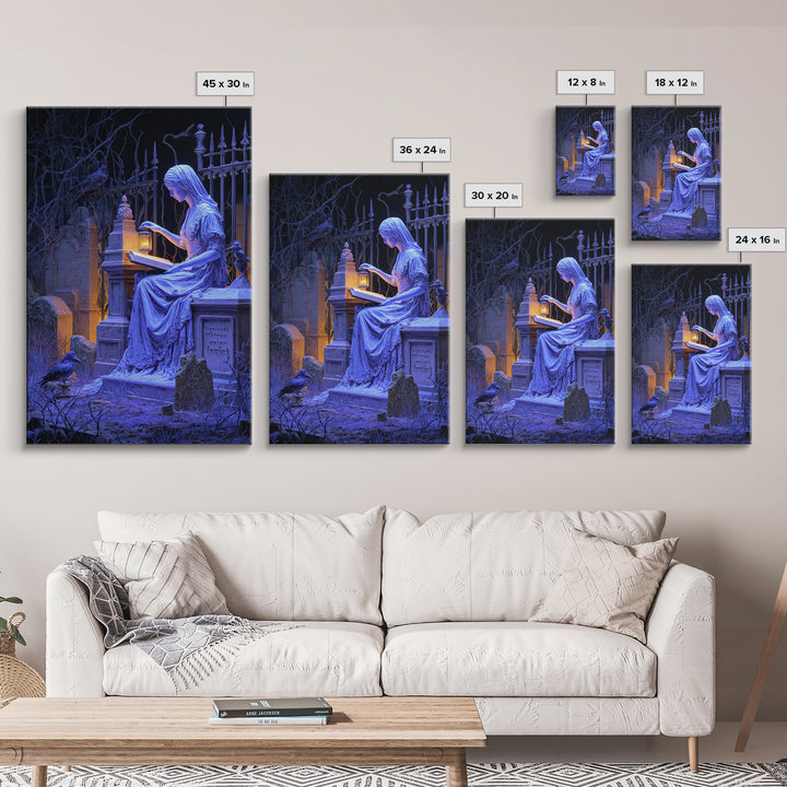 The Graveyard Book Club, Vertical Wall Art, Macabre Wall Art, Framed Canvas Print, Halloween Wall Decor, Gothic Home Decor