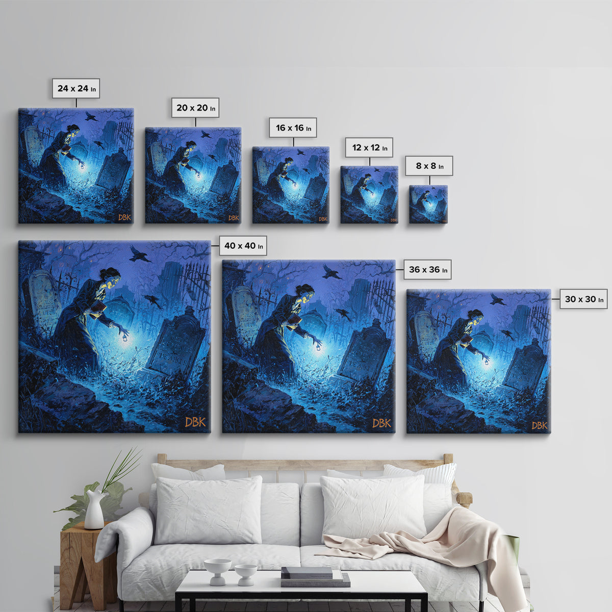 The Graveyard Book Club, Square Wall Art, Dark Halloween Decor, Canvas Print, Halloween Wall Decor, Gothic Home Decor, Halloween Wall Art