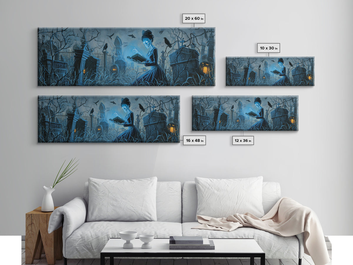The Graveyard Book Club, Extra Wide Wall Art, Dark Fantasy Wall Art, Canvas Print, Halloween Wall Decor, Gothic Home Decor