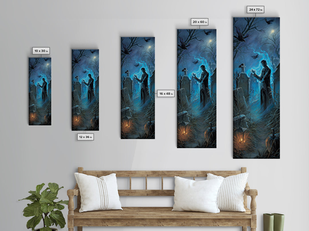 The Graveyard Book Club, Tall Narrow Wall Art, Haunted Gothic Art, Framed Canvas Print, Halloween Wall Decor, Gothic Home Decor