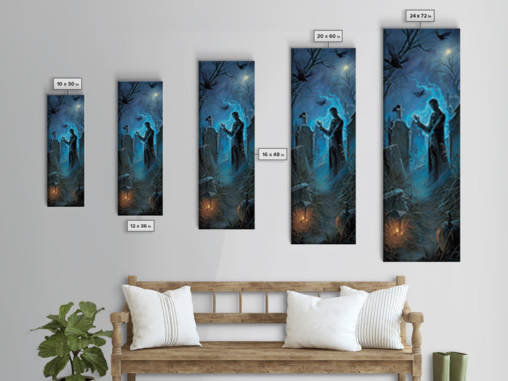 The Graveyard Book Club, Tall Narrow Wall Art, Haunted Gothic Art, Framed Canvas Print, Halloween Wall Decor, Gothic Home Decor