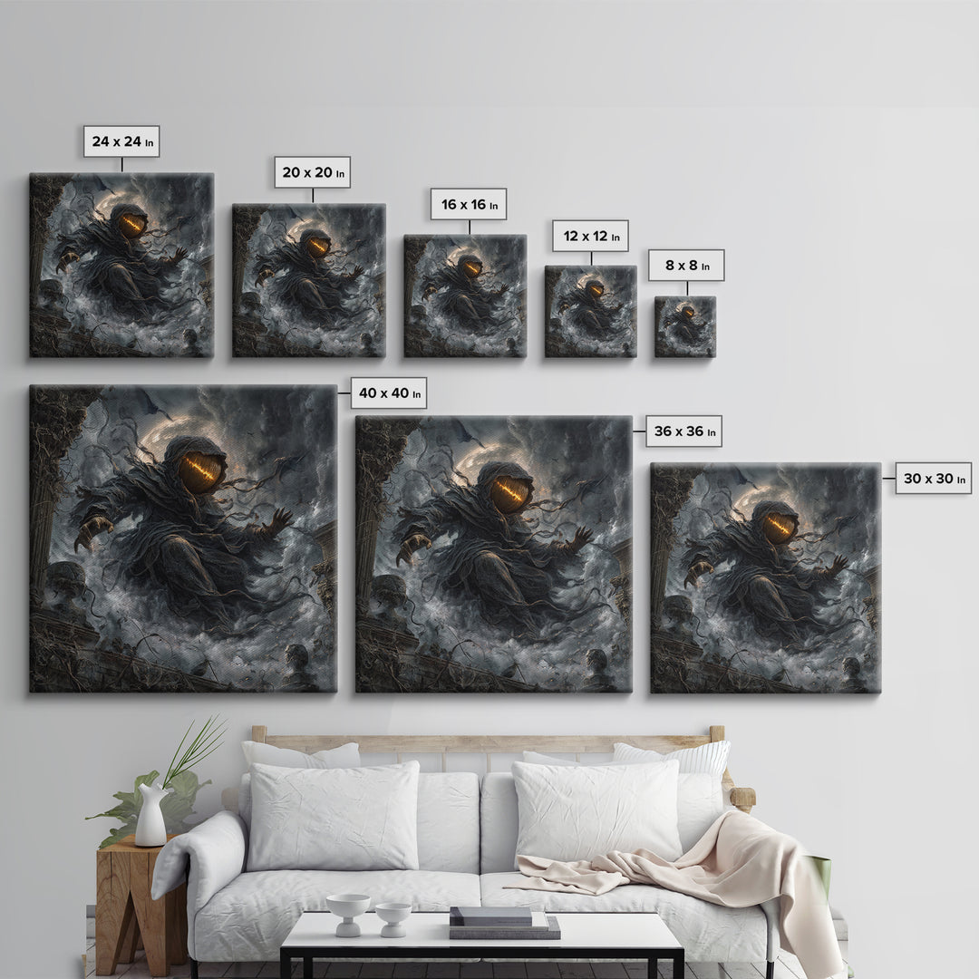 The Cosmic Pumpkin God, Square Wall Art, Macabre Wall Art, Framed Canvas Print, Halloween Wall Decor, Gothic Home Decor, Halloween Decor