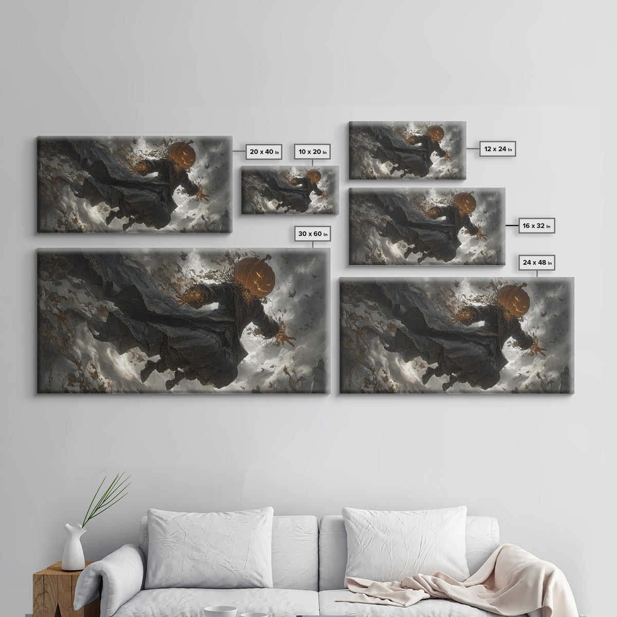 The Cosmic Pumpkin God, Wide Panoramic Art, Macabre Wall Art, Framed Canvas Print, Halloween Wall Decor, Gothic Home Decor, Dark Fantasy Art