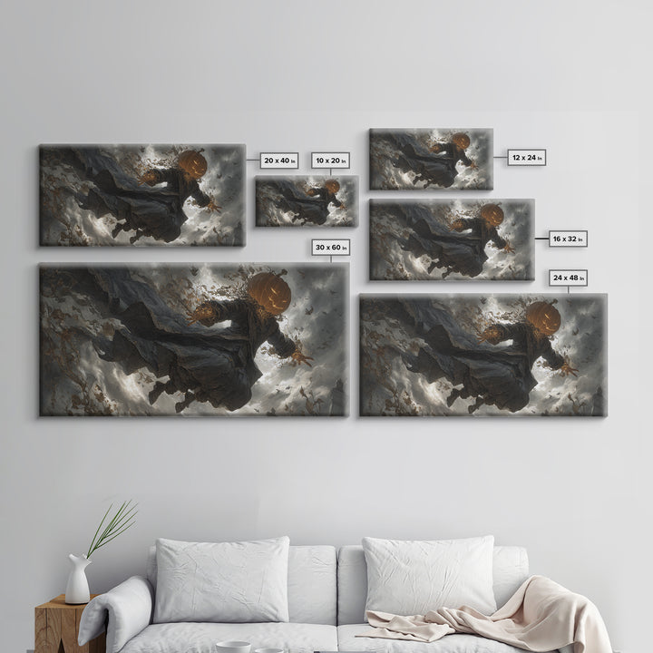 The Cosmic Pumpkin God, Wide Panoramic Art, Macabre Wall Art, Framed Canvas Print, Halloween Wall Decor, Gothic Home Decor, Dark Fantasy Art