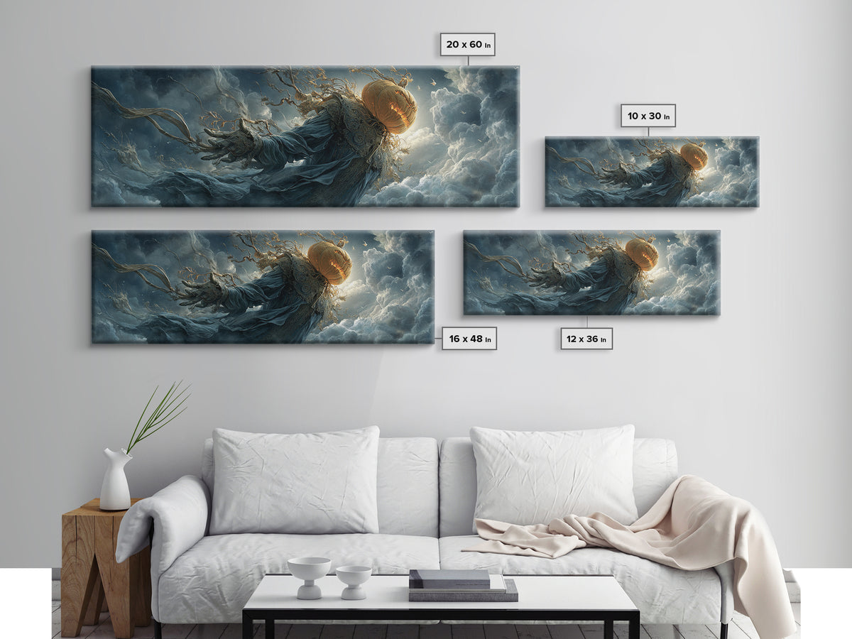 The Cosmic Pumpkin God, Extra Wide Wall Art, Dark Halloween Decor, Canvas Print, Halloween Wall Decor, Gothic Home Decor