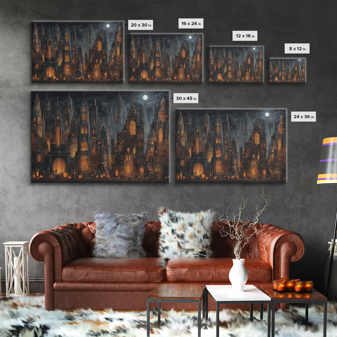 The Haunted City Skyline, Landscape Wall Art, Dark Fantasy Wall Art, Canvas Print, Halloween Wall Decor, Gothic Home Decor, Macabre Wall Art