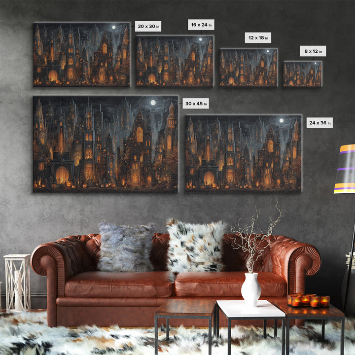 The Haunted City Skyline, Landscape Wall Art, Dark Fantasy Wall Art, Canvas Print, Halloween Wall Decor, Gothic Home Decor, Macabre Wall Art