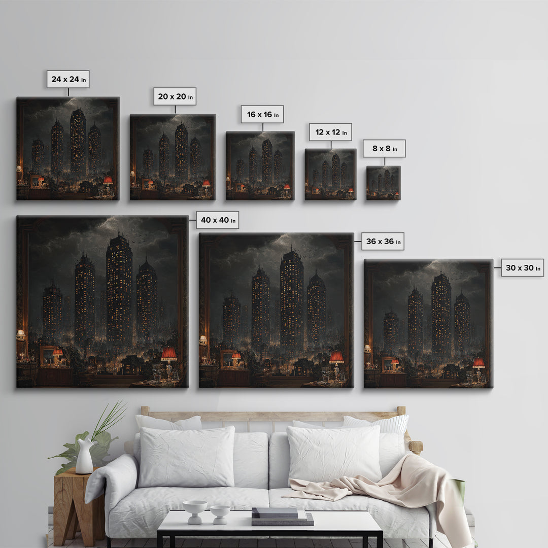 The Haunted City Skyline, Square Wall Art, Spooky Home Decor, Canvas Print, Halloween Wall Decor, Gothic Home Decor, Halloween Wall Art