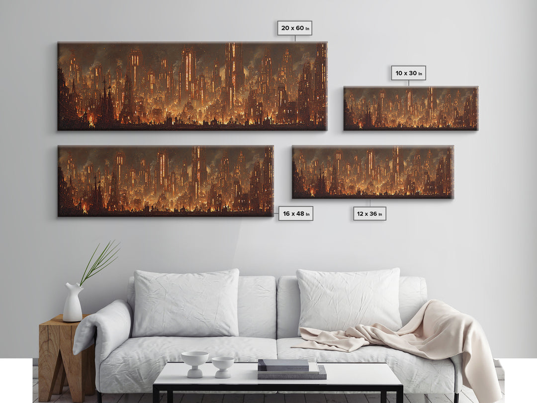 The Haunted City Skyline, Extra Wide Wall Art, Gothic Horror Wall Art, Framed Canvas Print, Halloween Wall Decor, Gothic Home Decor