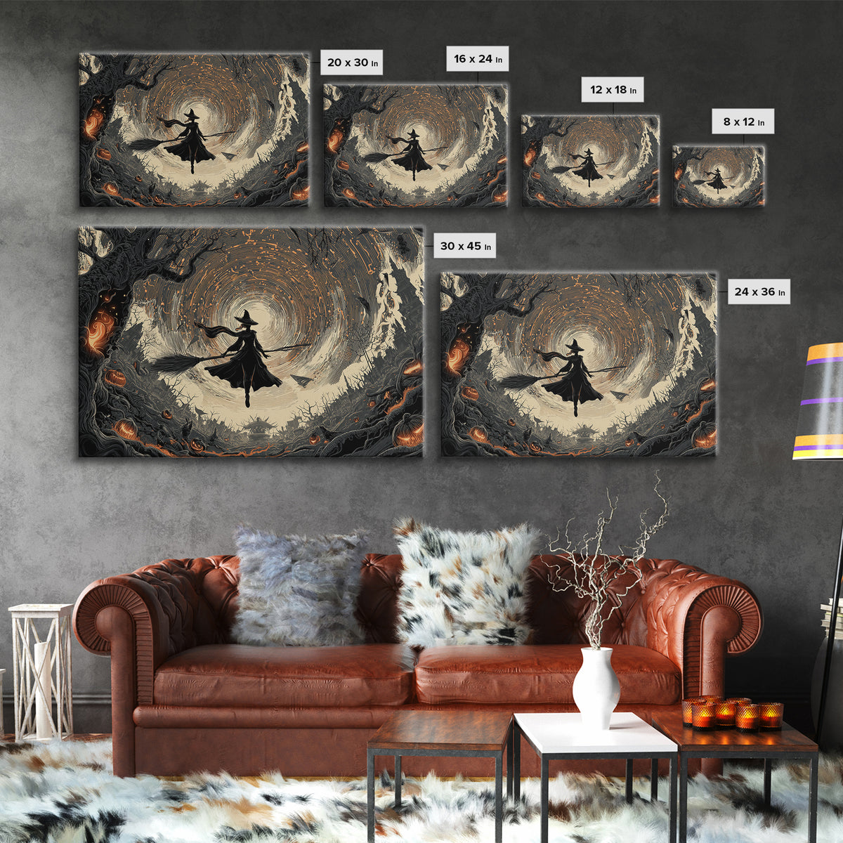 The Cyberpunk Witch, Landscape Wall Art, Dark Fantasy Wall Art, Canvas Print, Halloween Wall Decor, Gothic Home Decor, Seasonal Home Decor