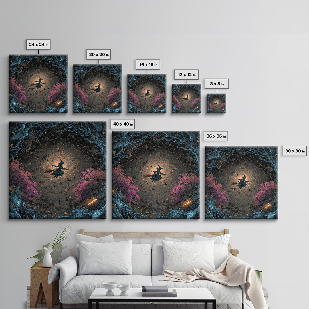 The Cyberpunk Witch, Square Wall Art, Gothic Horror Wall Art, Framed Canvas Print, Halloween Wall Decor, Gothic Home Decor
