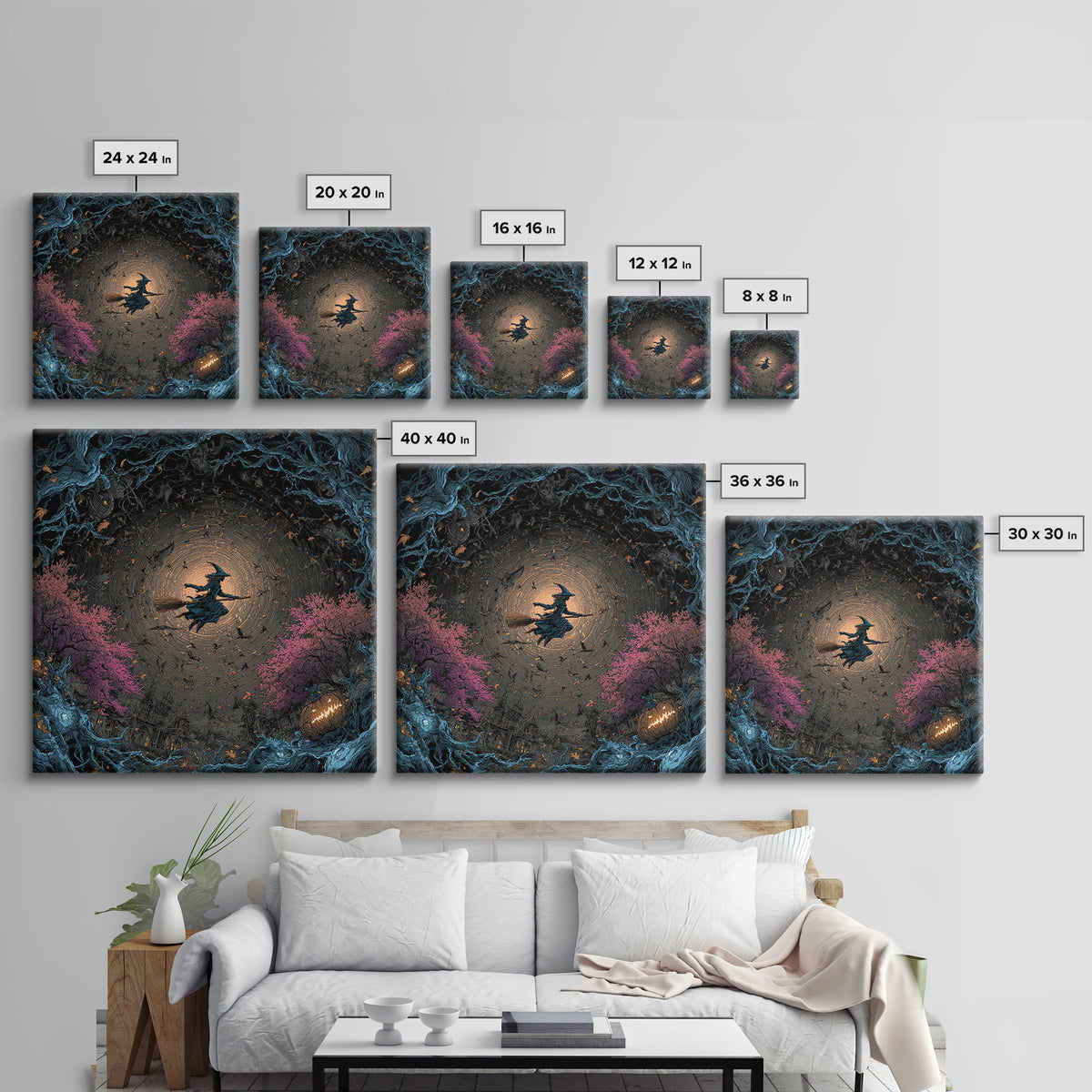 The Cyberpunk Witch, Square Wall Art, Gothic Horror Wall Art, Framed Canvas Print, Halloween Wall Decor, Gothic Home Decor