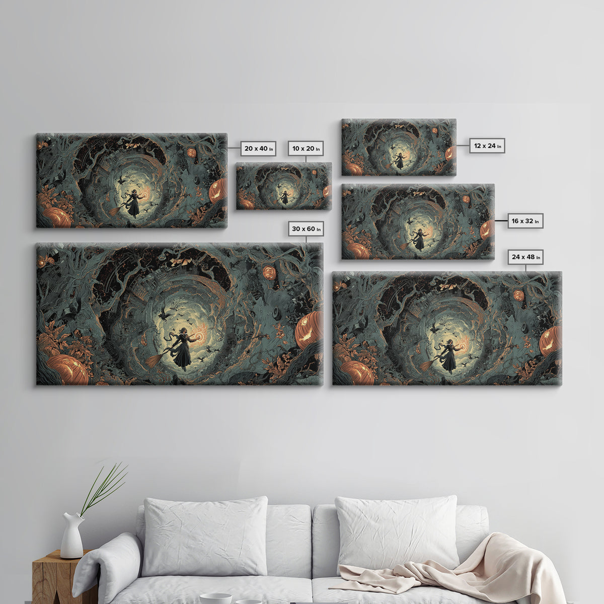 The Cyberpunk Witch, Wide Panoramic Art, Haunted Gothic Art, Framed Canvas Print, Halloween Wall Decor, Gothic Home Decor