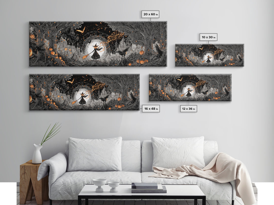 The Cyberpunk Witch, Extra Wide Wall Art, Macabre Wall Art, Framed Canvas Print, Halloween Wall Decor, Gothic Home Decor