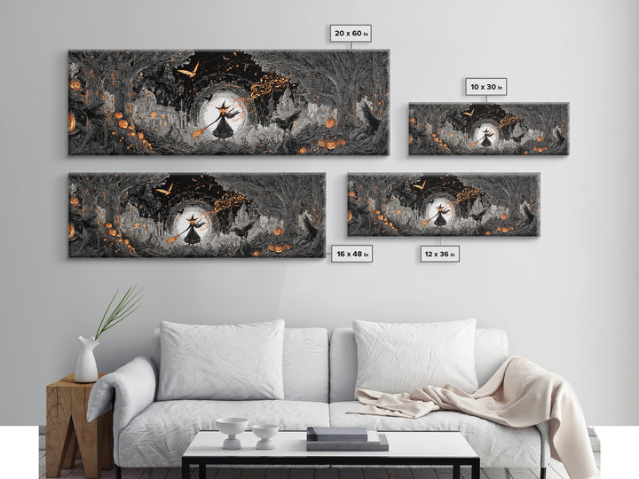 The Cyberpunk Witch, Extra Wide Wall Art, Macabre Wall Art, Framed Canvas Print, Halloween Wall Decor, Gothic Home Decor