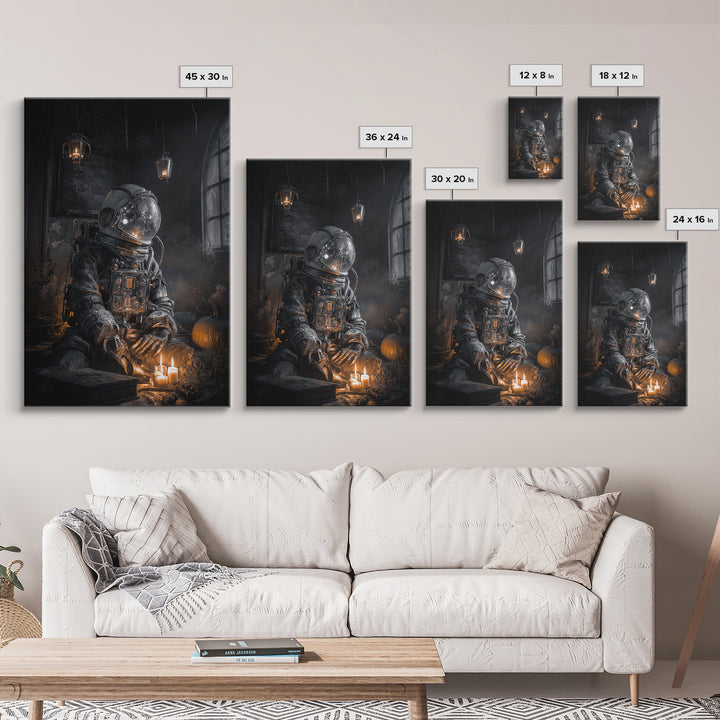 The Astronaut Ghost, Vertical Wall Art, Haunted Gothic Art, Framed Canvas Print, Halloween Wall Decor, Gothic Home Decor, Horror Wall Art