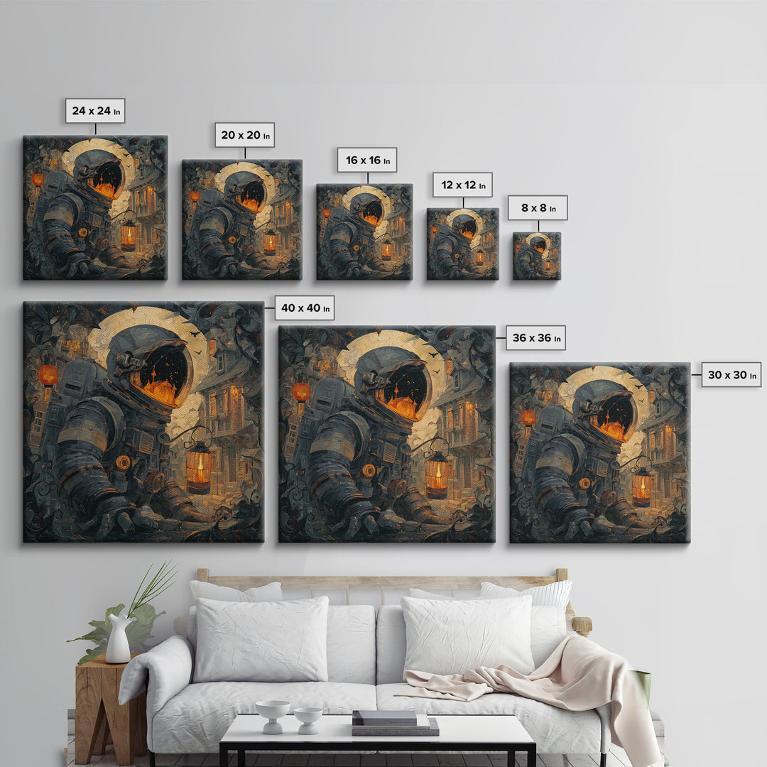 The Astronaut Ghost, Square Wall Art, Haunted Gothic Art, Framed Canvas Print, Halloween Wall Decor, Gothic Home Decor, Spooky Wall Decor