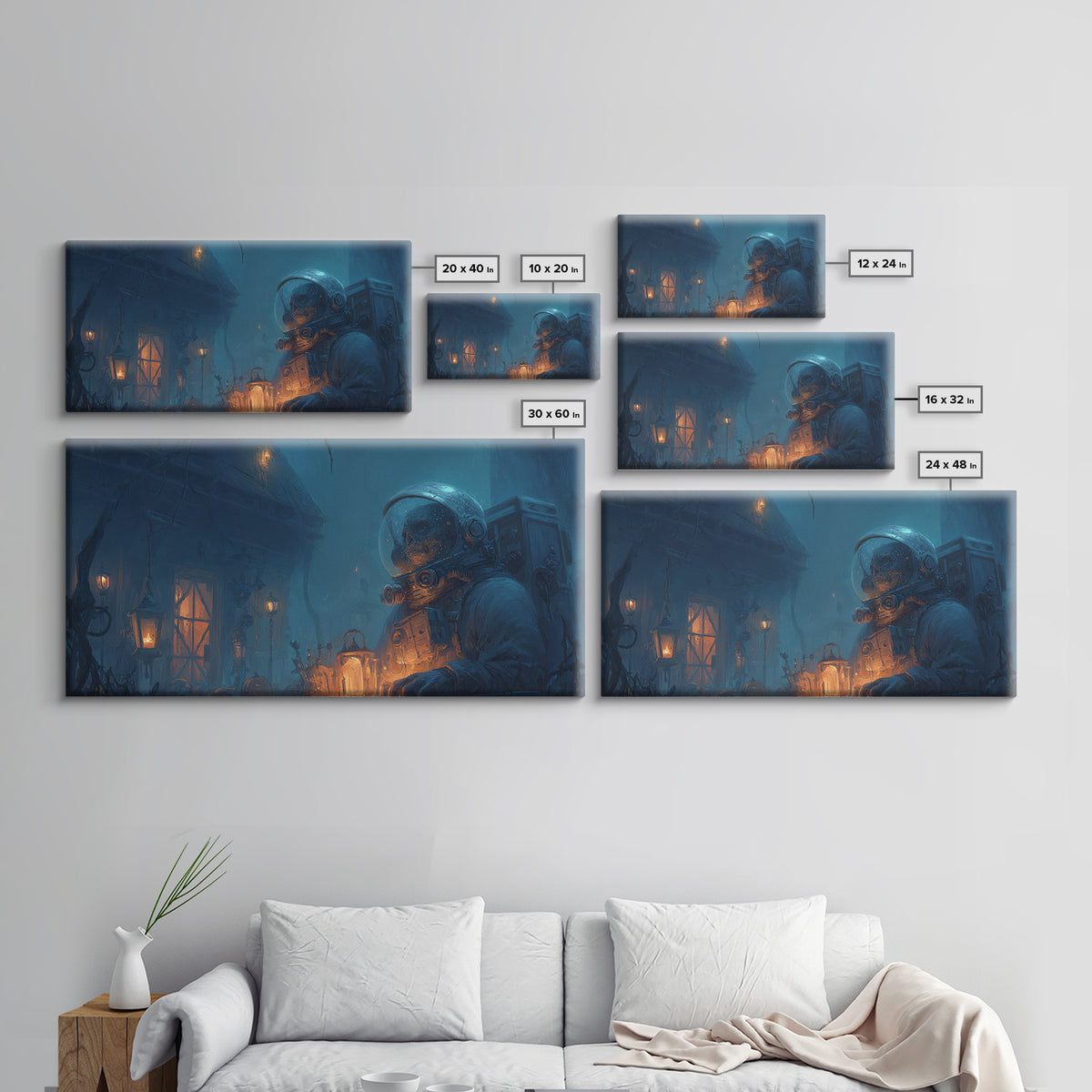 The Astronaut Ghost, Wide Panoramic Art, Dark Fantasy Wall Art, Canvas Print, Halloween Wall Decor, Gothic Home Decor