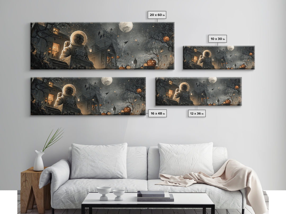 The Astronaut Ghost, Extra Wide Wall Art, Macabre Wall Art, Framed Canvas Print, Halloween Wall Decor, Gothic Home Decor, Halloween Wall Art