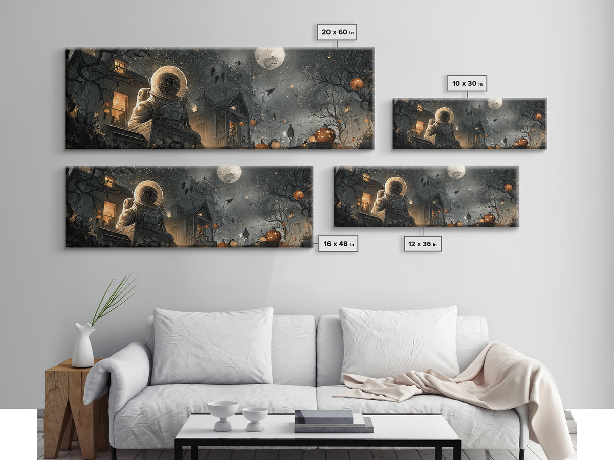 The Astronaut Ghost, Extra Wide Wall Art, Macabre Wall Art, Framed Canvas Print, Halloween Wall Decor, Gothic Home Decor, Halloween Wall Art