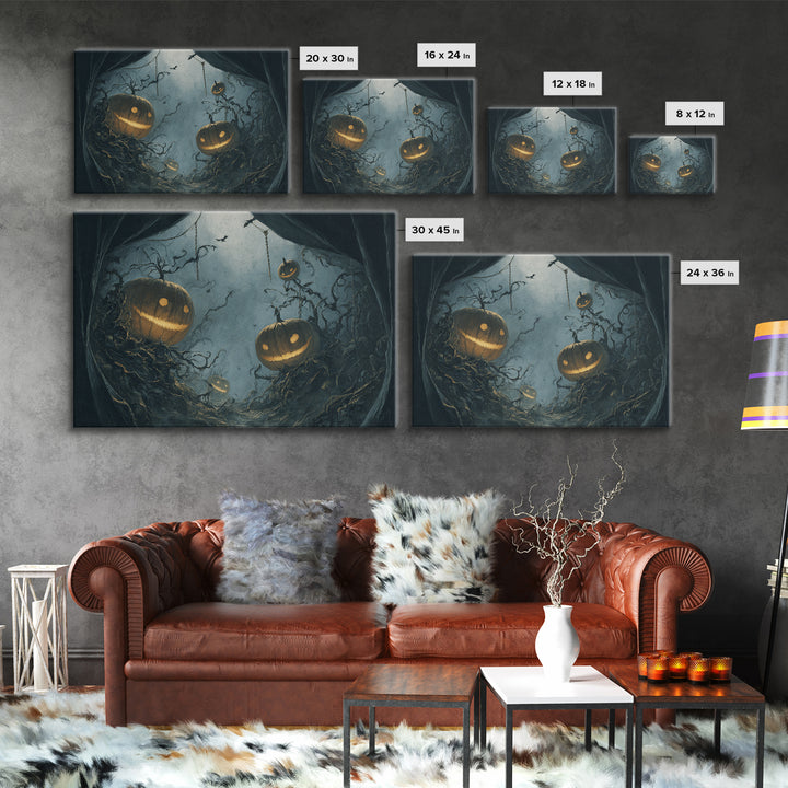 The Alien Pumpkin Patch, Landscape Wall Art, Dark Fantasy Wall Art, Canvas Print, Halloween Wall Decor, Gothic Home Decor