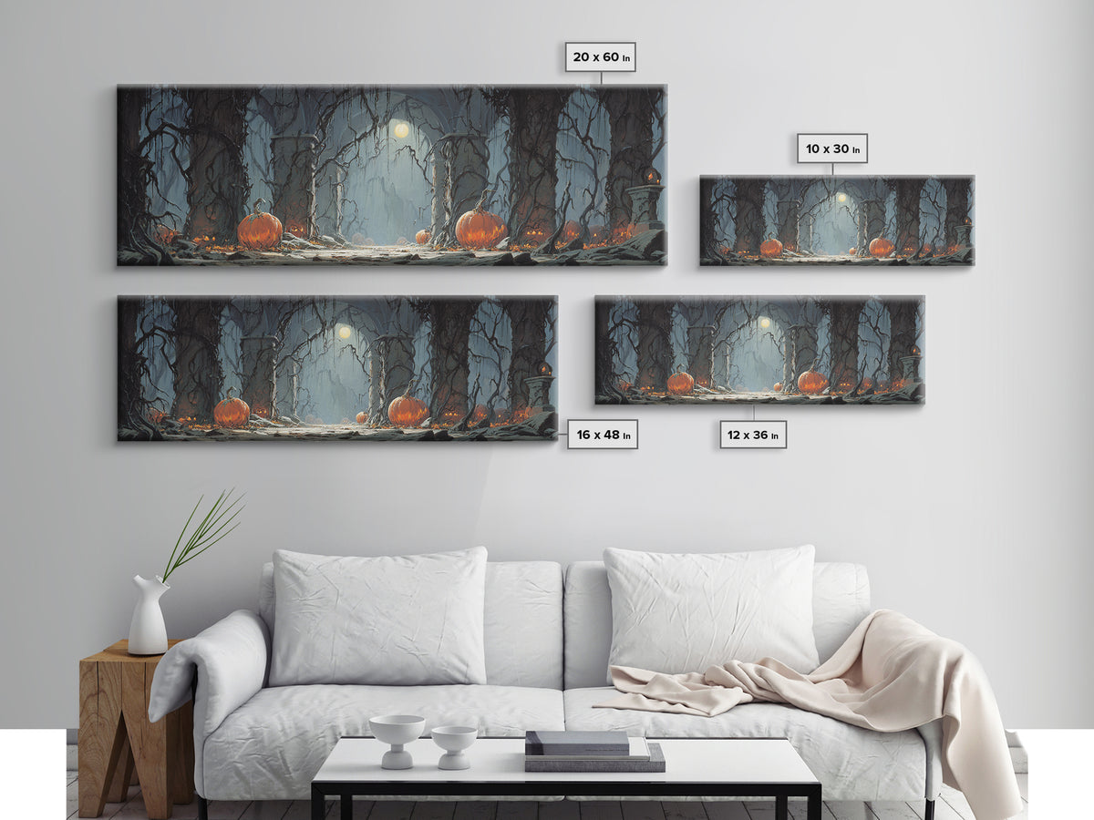 The Alien Pumpkin Patch, Extra Wide Wall Art, Gothic Horror Wall Art, Framed Canvas Print, Halloween Wall Decor, Gothic Home Decor