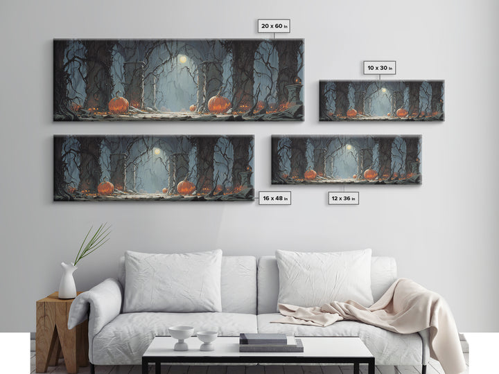The Alien Pumpkin Patch, Extra Wide Wall Art, Gothic Horror Wall Art, Framed Canvas Print, Halloween Wall Decor, Gothic Home Decor