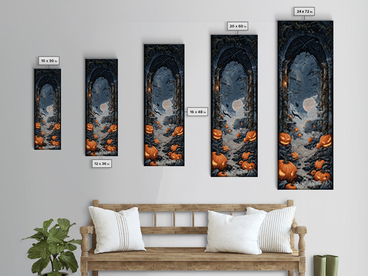 The Alien Pumpkin Patch, Tall Narrow Wall Art, Haunted Gothic Art, Framed Canvas Print, Halloween Wall Decor, Gothic Home Decor