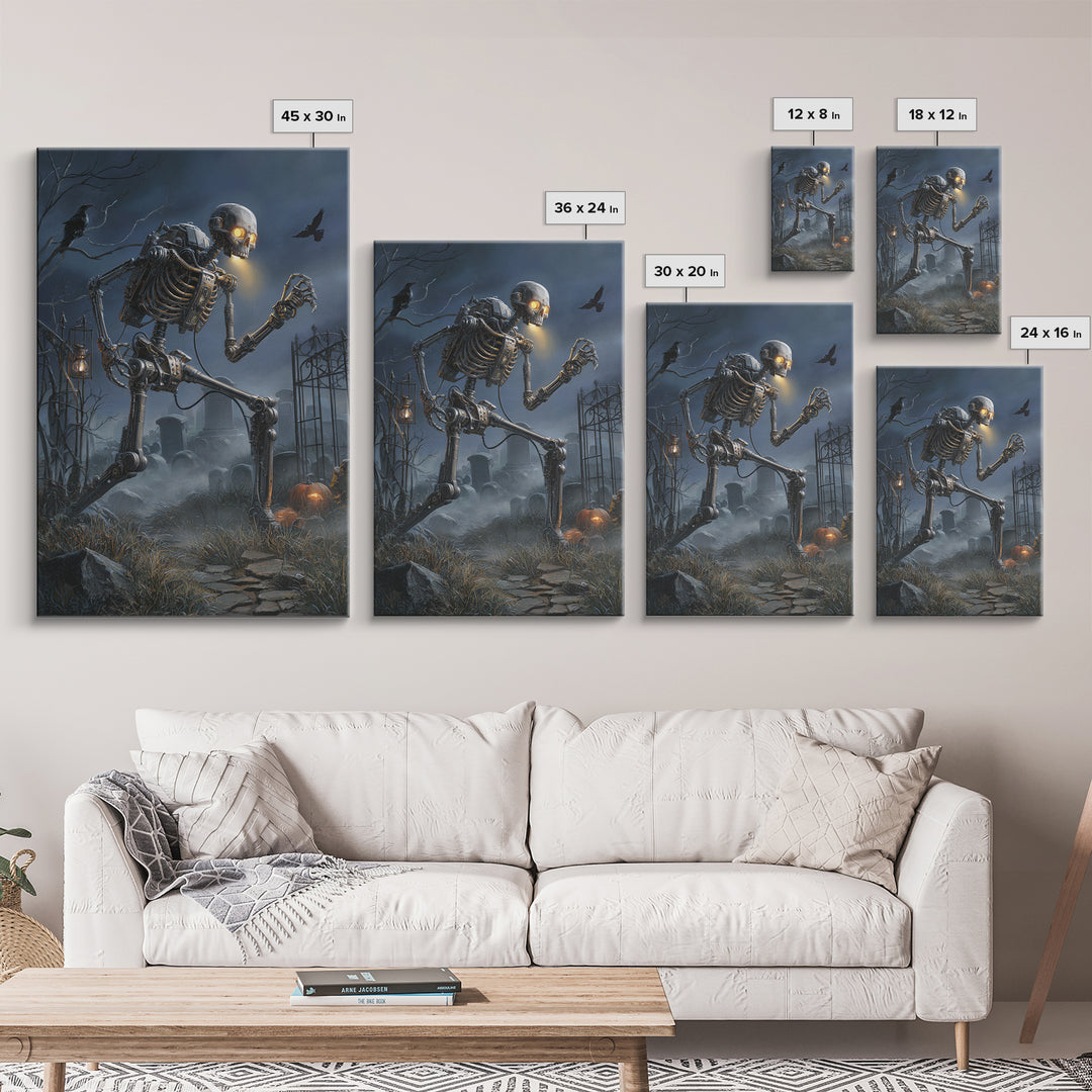 The Biomechanical Skeleton, Vertical Wall Art, Macabre Wall Art, Framed Canvas Print, Halloween Wall Decor, Gothic Home Decor