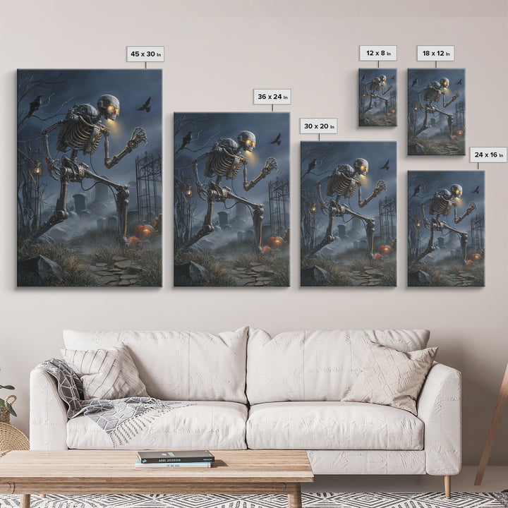 The Biomechanical Skeleton, Vertical Wall Art, Macabre Wall Art, Framed Canvas Print, Halloween Wall Decor, Gothic Home Decor