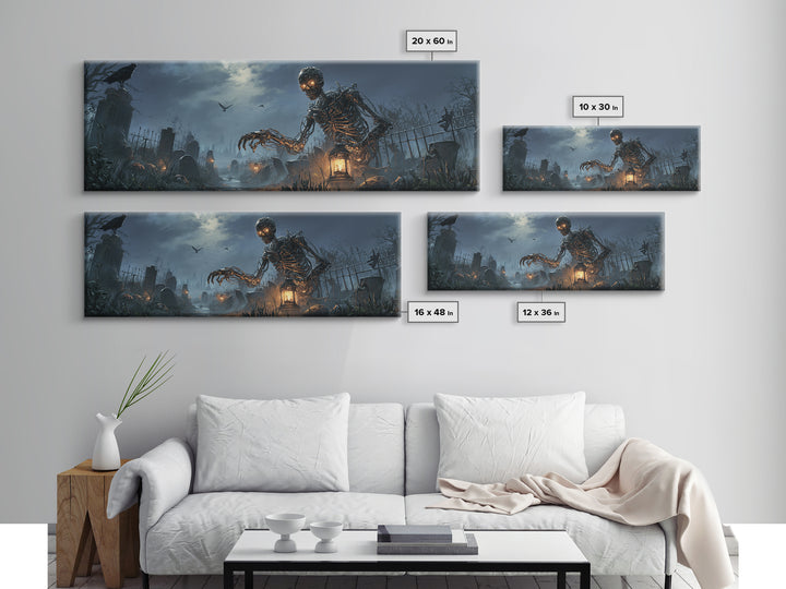 The Biomechanical Skeleton, Extra Wide Wall Art, Dark Fantasy Wall Art, Canvas Print, Halloween Wall Decor, Gothic Home Decor