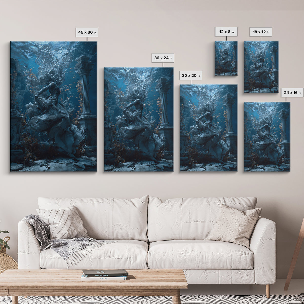 The Underwater Graveyard, Vertical Wall Art, Macabre Wall Art, Framed Canvas Print, Halloween Wall Decor, Gothic Home Decor