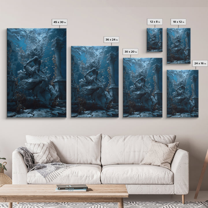 The Underwater Graveyard, Vertical Wall Art, Macabre Wall Art, Framed Canvas Print, Halloween Wall Decor, Gothic Home Decor