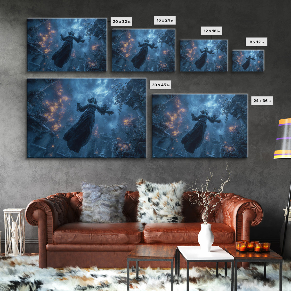 The Underwater Graveyard, Landscape Wall Art, Gothic Horror Wall Art, Framed Canvas Print, Halloween Wall Decor, Gothic Home Decor