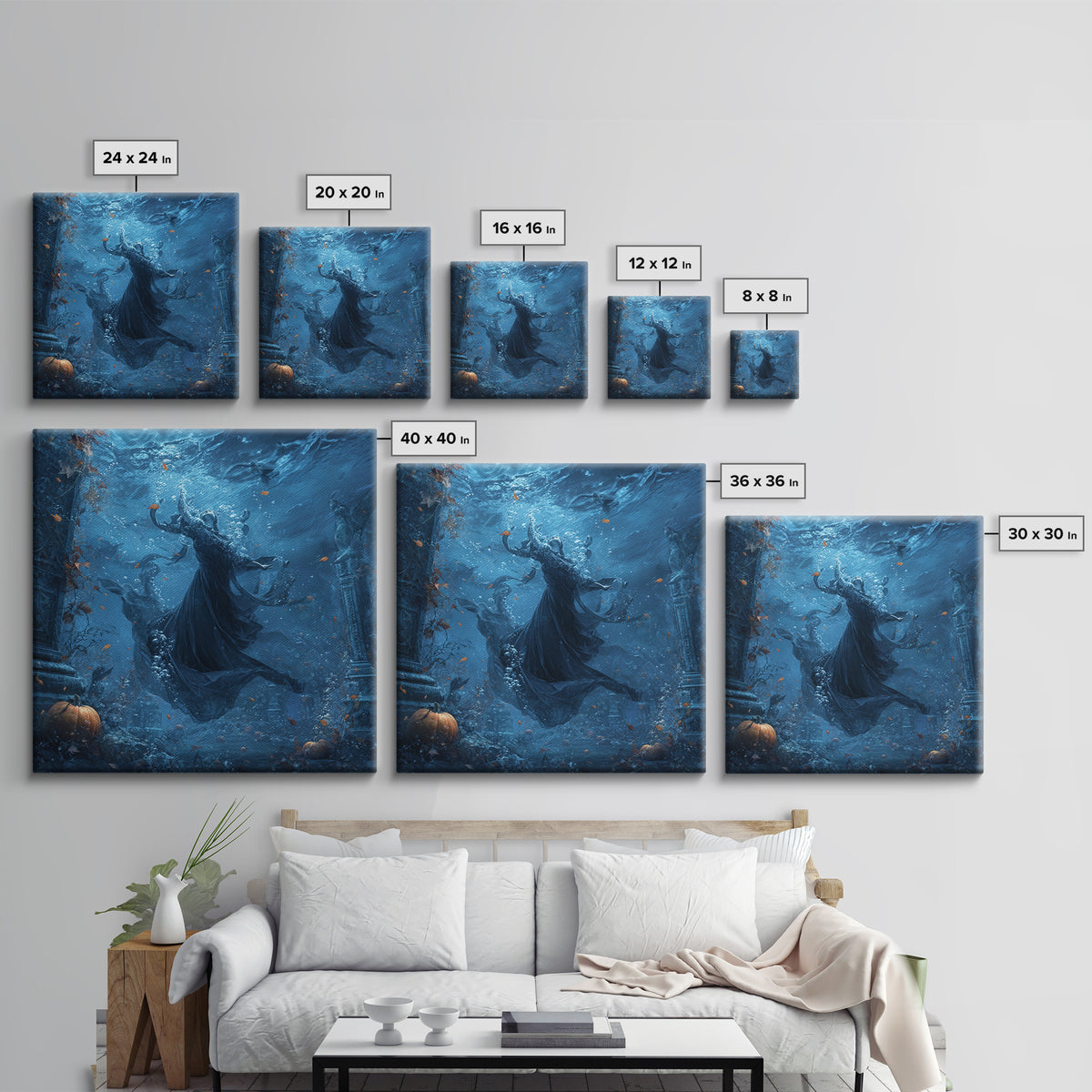 The Underwater Graveyard, Square Wall Art, Dark Halloween Decor, Canvas Print, Halloween Wall Decor, Gothic Home Decor, Halloween Wall Art