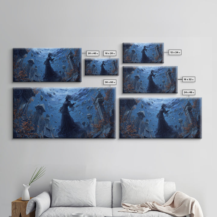 The Underwater Graveyard, Wide Panoramic Art, Haunted Gothic Art, Framed Canvas Print, Halloween Wall Decor, Gothic Home Decor