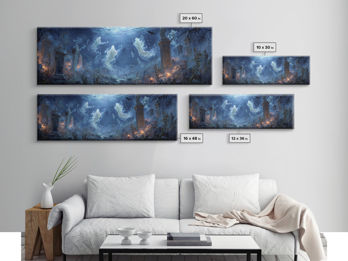 The Underwater Graveyard, Extra Wide Wall Art, Spooky Home Decor, Canvas Print, Halloween Wall Decor, Gothic Home Decor, Seasonal Home Decor
