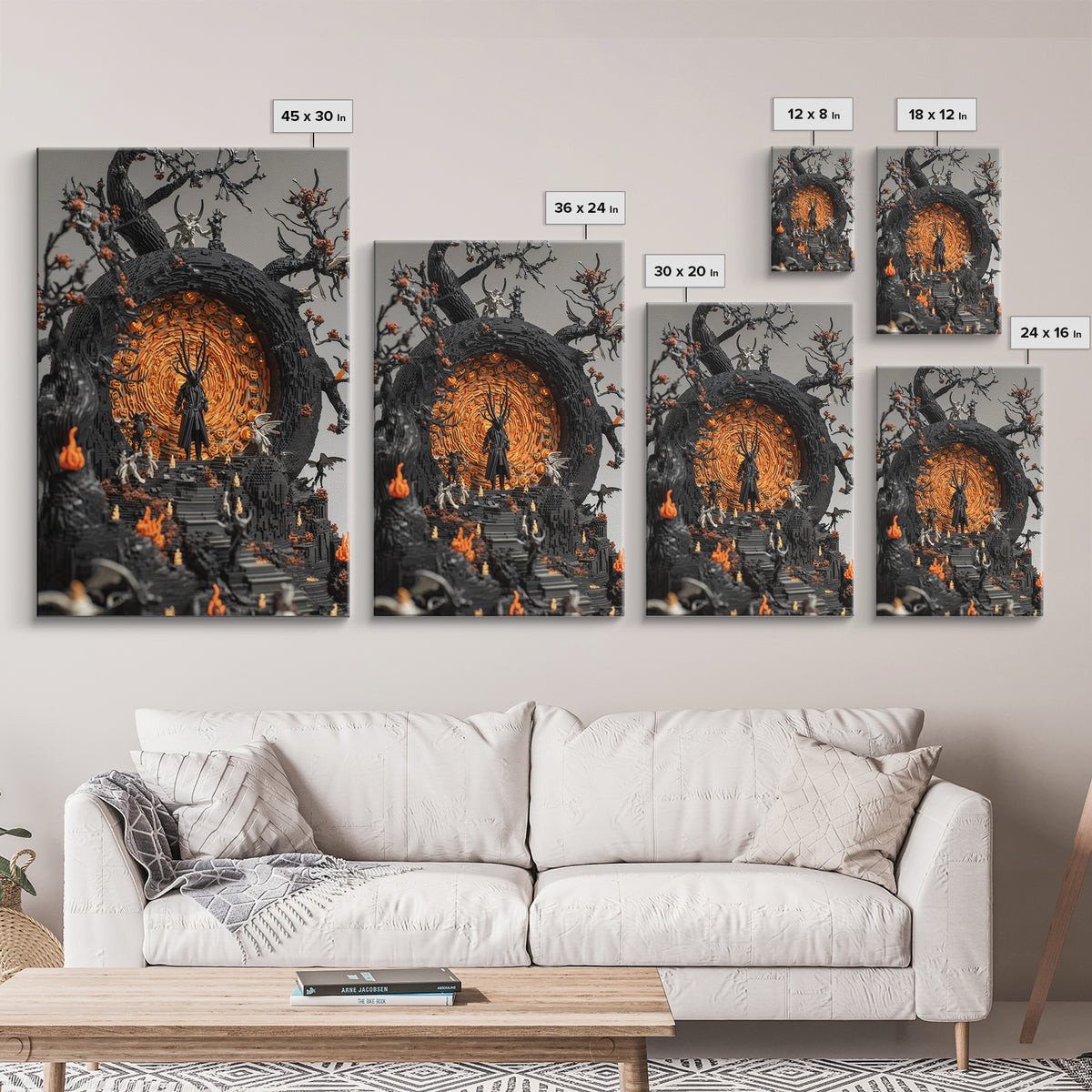 The Volcanic Demon Festival, Vertical Wall Art, Haunted Gothic Art, Framed Canvas Print, Halloween Wall Decor, Gothic Home Decor