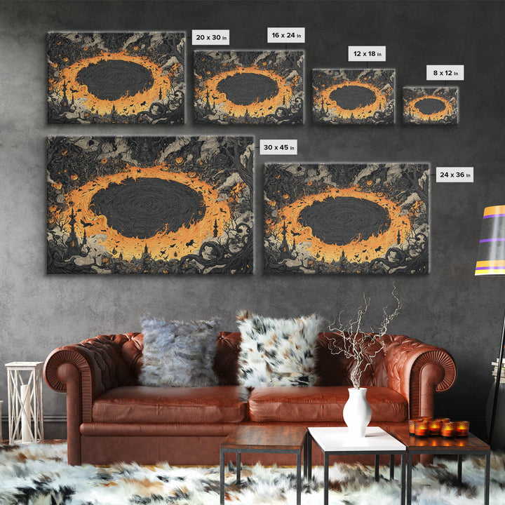 The Volcanic Demon Festival, Landscape Wall Art, Spooky Home Decor, Canvas Print, Halloween Wall Decor, Gothic Home Decor, Dark Fantasy Art