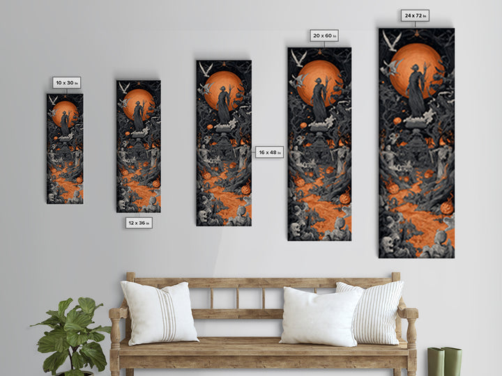 The Volcanic Demon Festival, Tall Narrow Wall Art, Gothic Horror Wall Art, Framed Canvas Print, Halloween Wall Decor, Gothic Home Decor