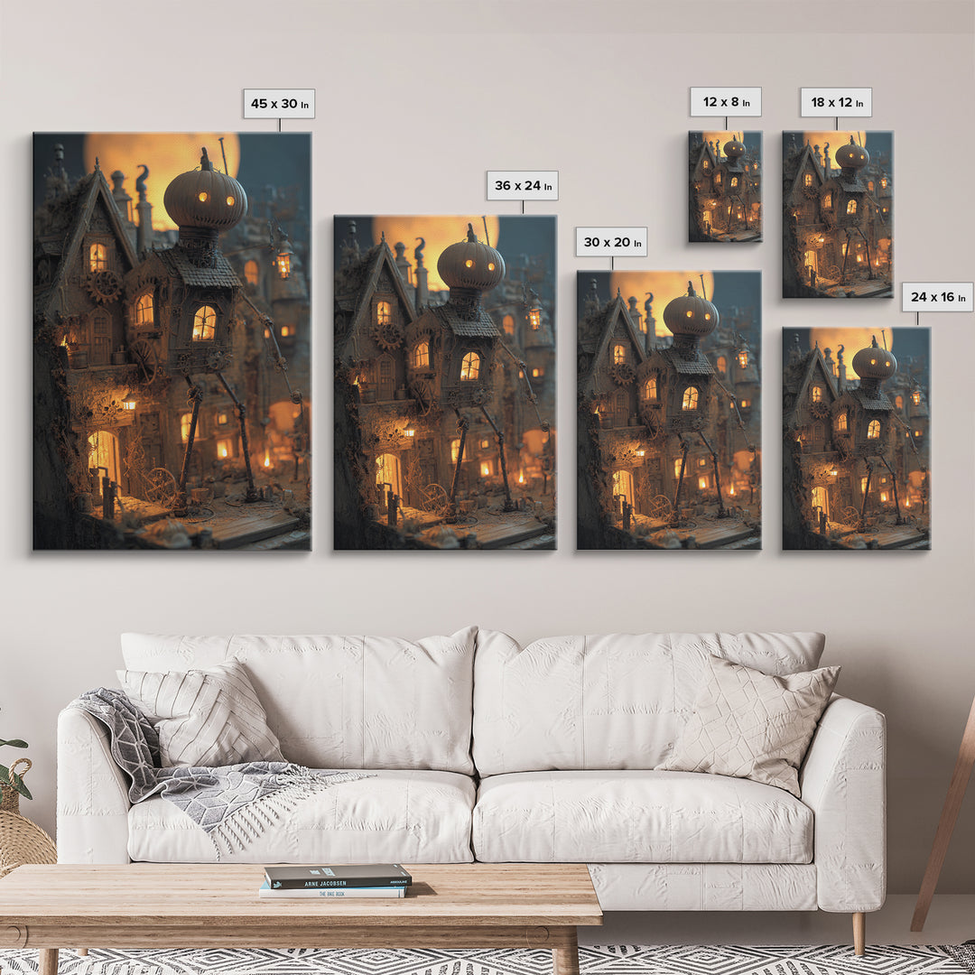 The Clockwork Haunted House, Vertical Wall Art, Spooky Home Decor, Canvas Print, Halloween Wall Decor, Gothic Home Decor, Halloween Decor