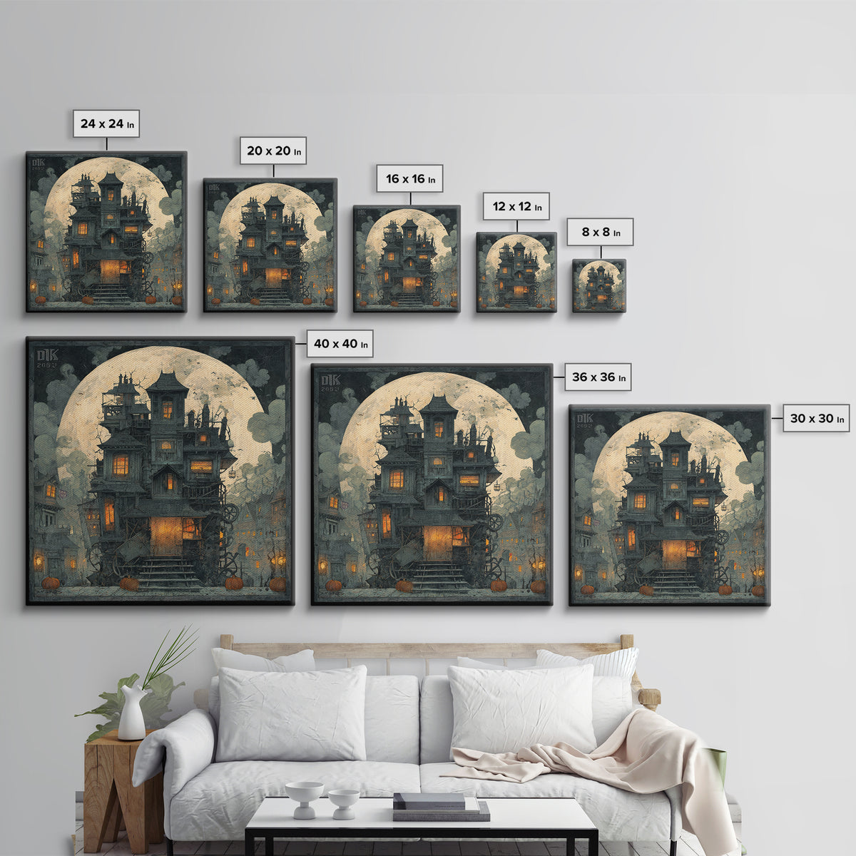 The Clockwork Haunted House, Square Wall Art, Dark Fantasy Wall Art, Canvas Print, Halloween Wall Decor, Gothic Home Decor